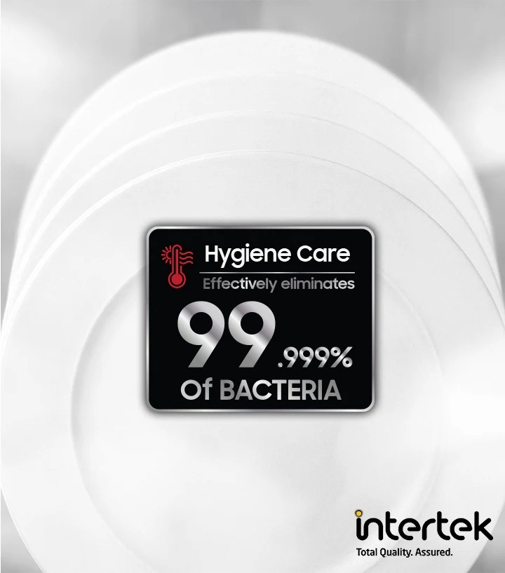 Myčka nádobí Samsung DW60CG550B00ET Vestavná myčka Samsung DW60CG550B00ET - talíře s nálepkou Hygiene Care