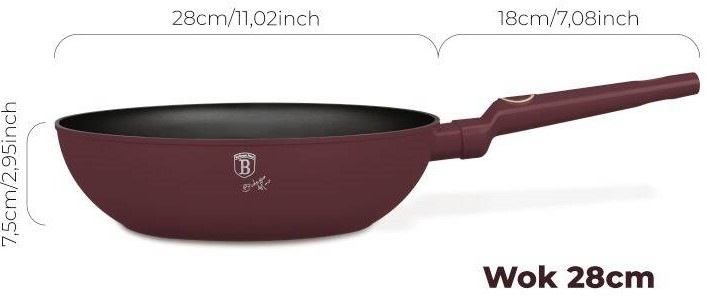 Pánev WOK Berlinger Haus Leonardo Collection BH-8033, 28 cm bordó Díky praktickým rozměrům a ergonomické rukojeti s měkčeným povrchem se příjemně drží v ruce.