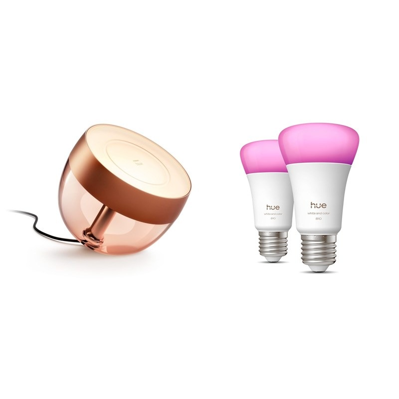 Chytrá žárovka Philips svítidla Stolní LED lampička Philips Hue Iris Copper Special Edition - měděná + Chytrá žárovka Philips Hue Bluetooth, E27, 810 lm, White and Color Ambiance (2 ks)