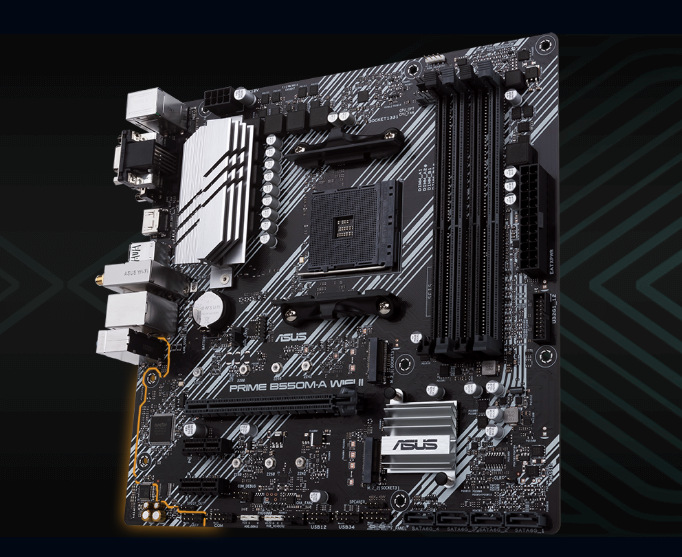 Základní deska Asus PRIME B550M-A Wi-Fi II Asus PRIME B550M-A je optimalizovaná pro procesory AMD Ryzen
