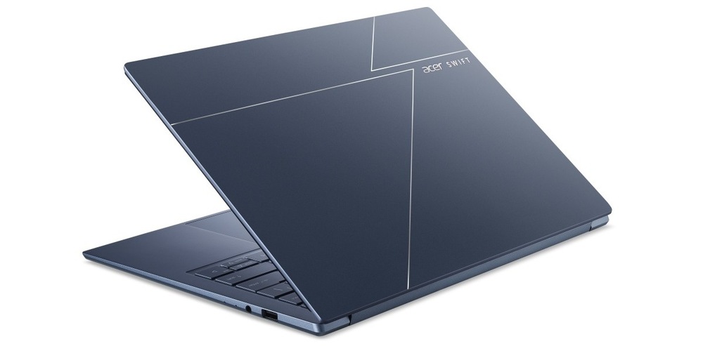 Notebook Acer Swift Go 14 AI (SFG14-I71-7285) modrý Pootevřený notebook Acer Swift Go 14 AI (SFG14-I71-7285) zezadu