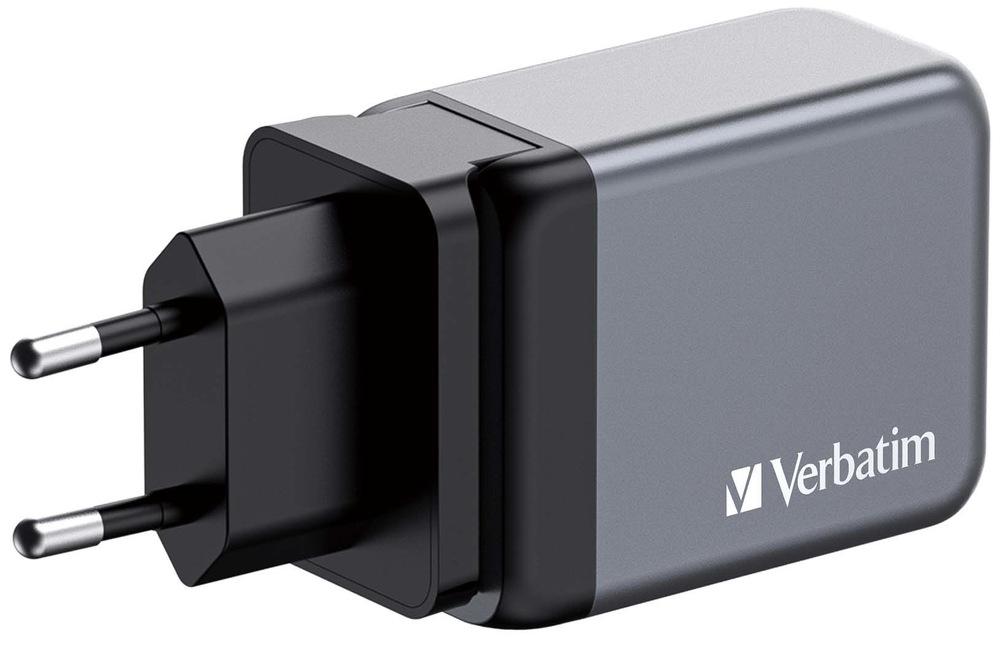 Cestovní adaptér Verbatim GNC-65 GaN 65W, 2x USB-C PD 65W, 1x USB-A QC 3.0 stříbrný