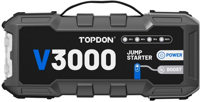 Startovací box TOPDON Jump Starter V3000 s výkonem 3000 A v černém kompaktním provedení