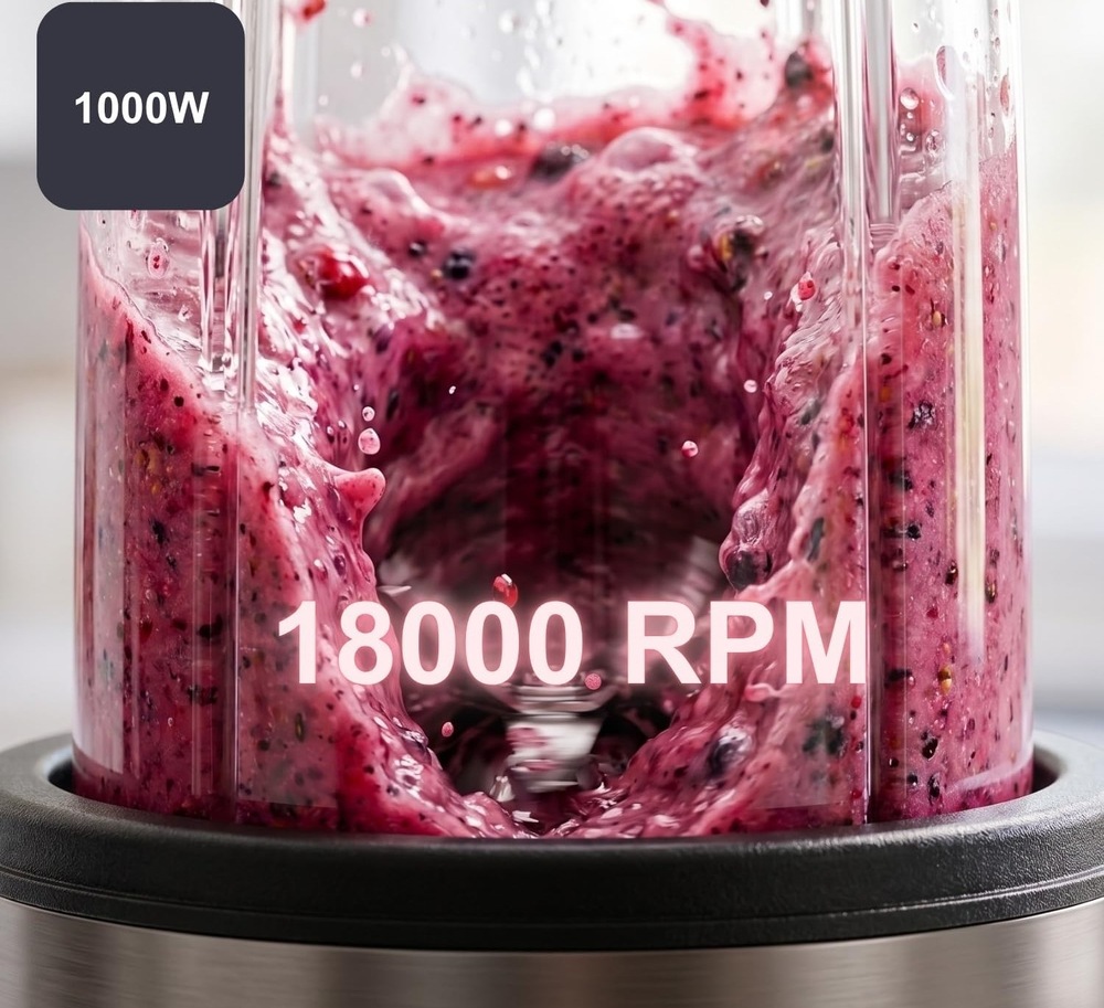 Stolní mixér Black+Decker BXJB1203E TO-GO černý Obrázek znázorňuje rychlost 18 000 ot./min., s jakou stolní mixér Black+Decker BXJB1203E To-Go pracuje.