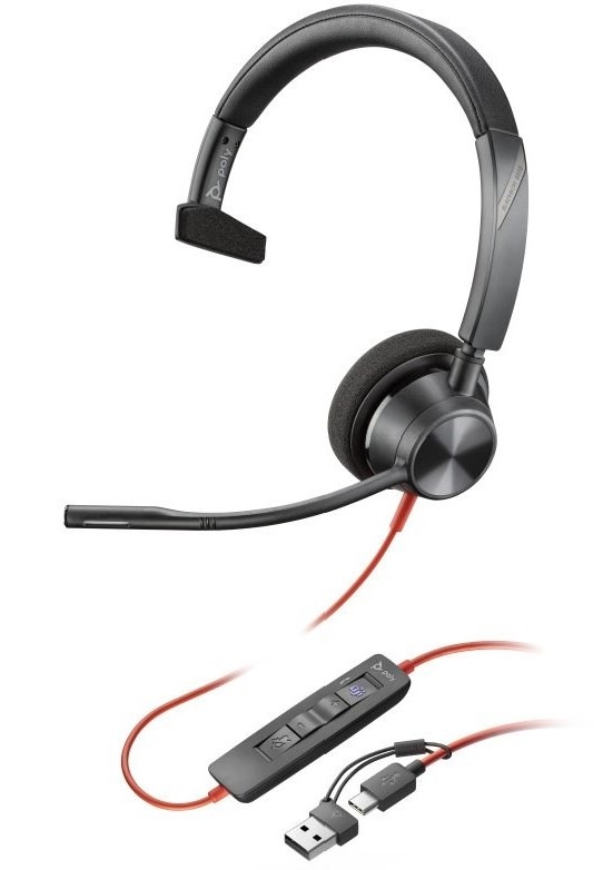 Headset HP Poly Blackwire 3310 MS, USB-C/A adaptér, mono černý