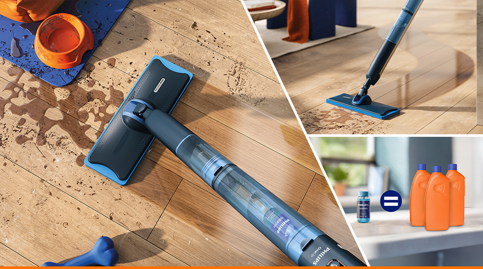  Elektrický mop Philips XV5113/01 OneUp vytírá nečistoty na podlaze
