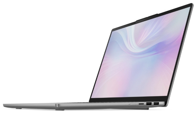 Šedý notebook Lenovo IdeaPad Slim 5 16AKP10 z bočního pohledu s otevřeným 16″ displejem