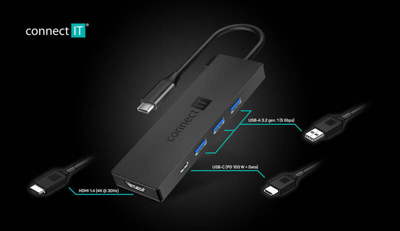 USB Hub Connect IT USB-C/3x USB 3.2, HDMI, USB-C PD 100W šedý USB Hub Connect IT USB-C/3x USB 3.2, HDMI, USB-C PD 100W šedý