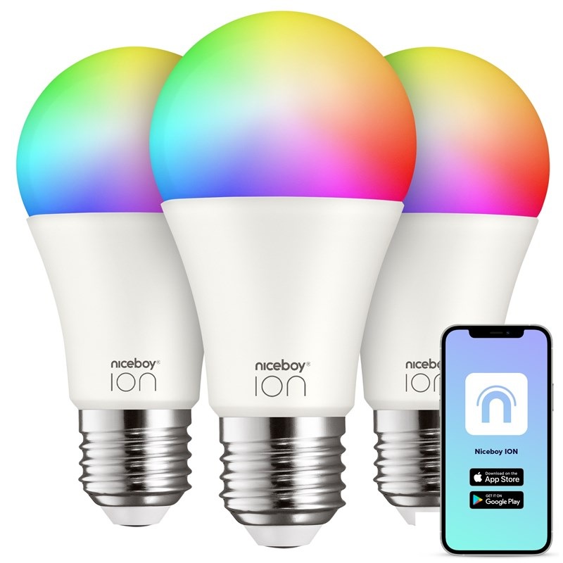Chytrá žárovka Niceboy ION SmartBulb RGB E27, 9W, 3 ks