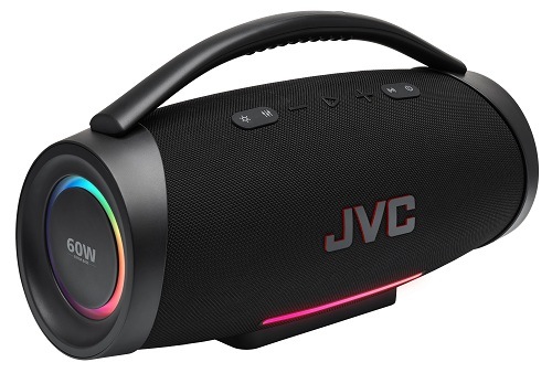 Přenosný reproduktor JVC XS-E834B černý Bezdrátový reproduktor JVC XS-E834B černý s praktickým madlem pro přenášení – boční pohled