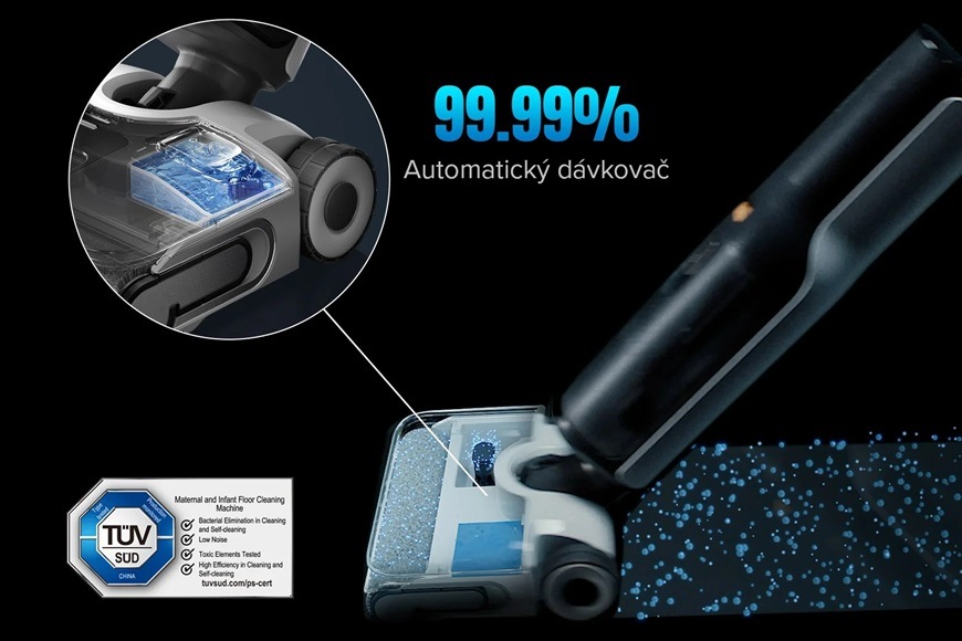 Tyčový vysavač Roborock F25 ACE Combo černý Detail tyčového vysavače Roborock F25 ACE Combo s automatickým dávkovačem čisticího roztoku pro hygienický a efektivní úklid.
