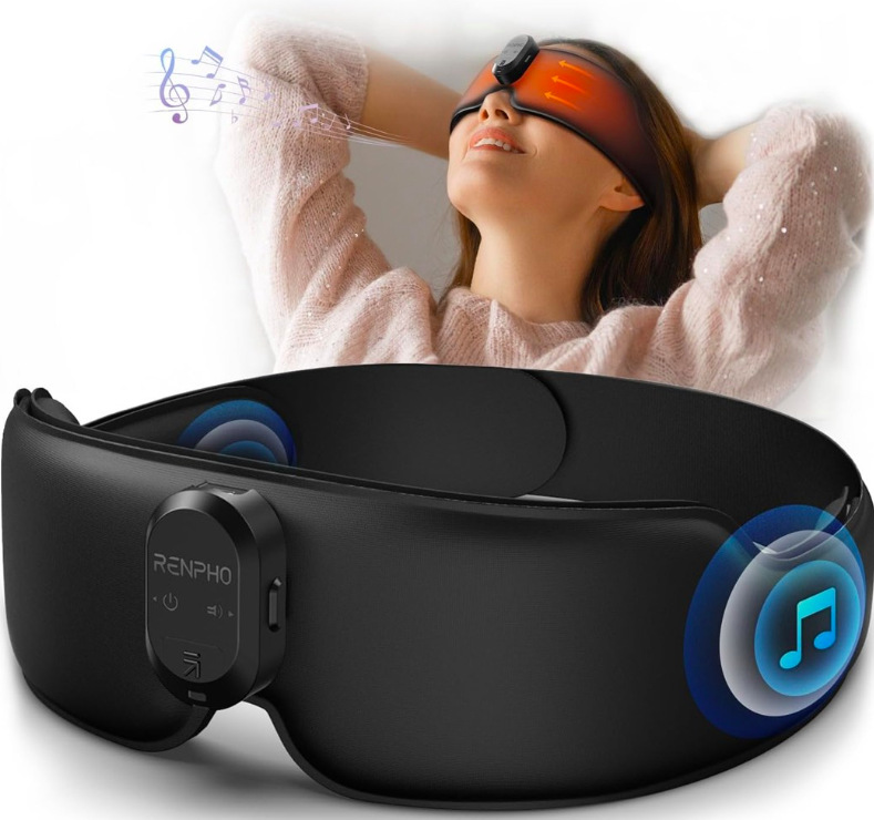 Žena používá masku RENPHO GS003 s hudbou a vyhříváním pro relaxaci