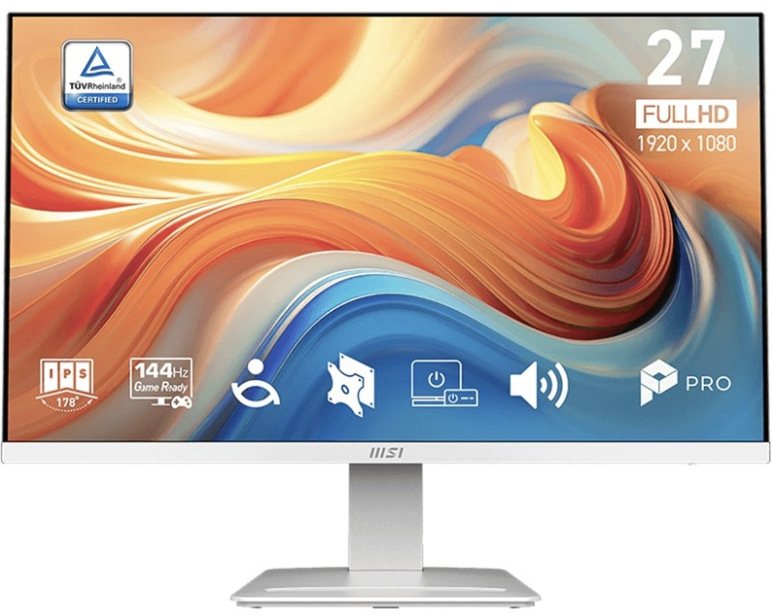 Bílý 27" monitor MSI PRO MP273W E14A s IPS panelem a Full HD rozlišením 1920×1080 px