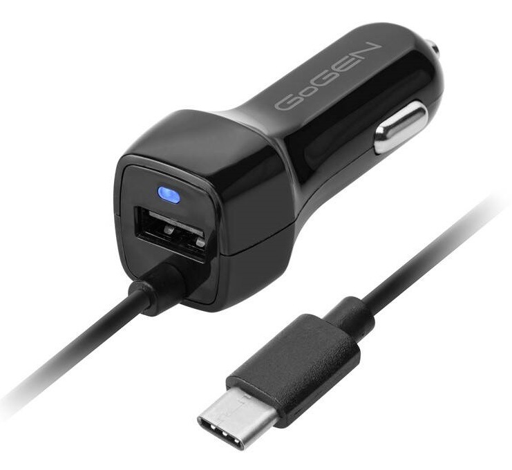 Adaptér do auta GoGEN integrovaný kabel (USB-C), 1x USB, 2,1A, 10,5W černý