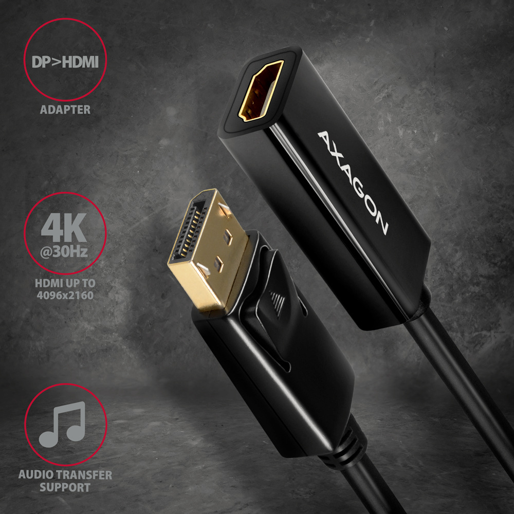 Redukce Axagon DisplayPort / HDMI 1.4, 4K/30Hz černá