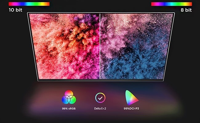 Herní monitor Lenovo Legion 27Q-11 černý 99% pokrytí barevného prostoru sRGB, 99% pokrytí DCI-P3, podpora 1,07 miliardy barev, skutečná 10bitová hloubka a továrně kalibrovaná přesnost barev Delta E<2