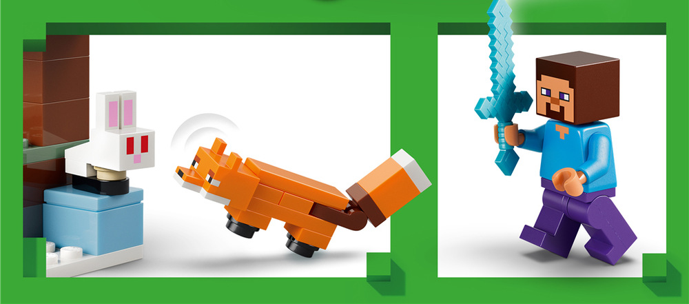 Čtyři minifigurky LEGO dávají dětem prostor přesouvat postavy, měnit scénu a vymýšlet vlastní minecraftová dobrodružství