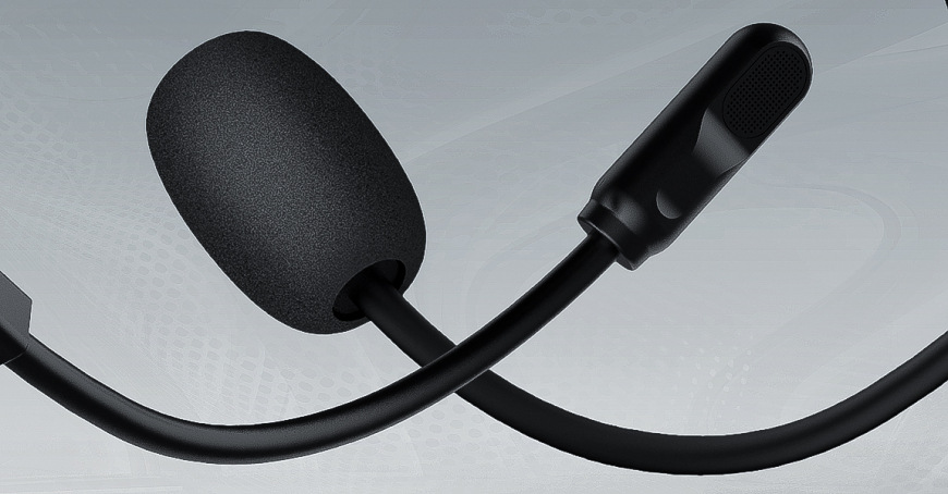 Detail ohebného mikrofonu headsetu HATOR Hypergang 3 USB s pop filtrem