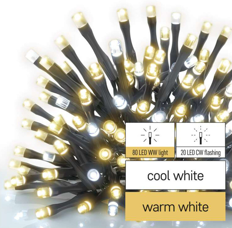Spojovací řetěz EMOS 100 LED Standard blikající, 10 m, venkovní, teplá/studená bílá