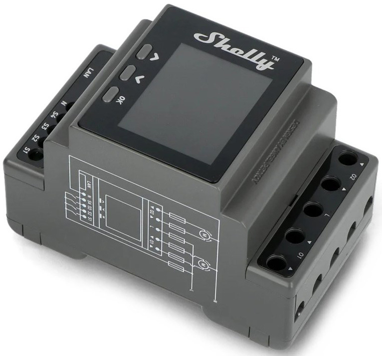 Modul Shelly Pro Dual Cover PM, roletový na DIN lištu, Wi-Fi, LAN - šedý