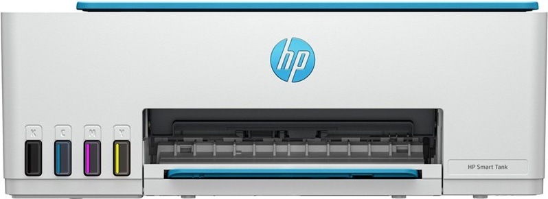 Tiskárna multifunkční HP Smart Tank 596 černá/bílá/modrá Pohled zepředu na tiskárnu HP Smart Tank 596