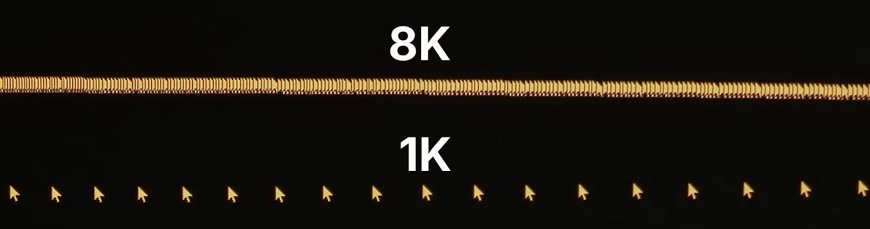 Myš SteelSeries Rival Pro WL černá Grafické porovnání hustoty hlášení pohybu myši při frekvencích 8K a 1K