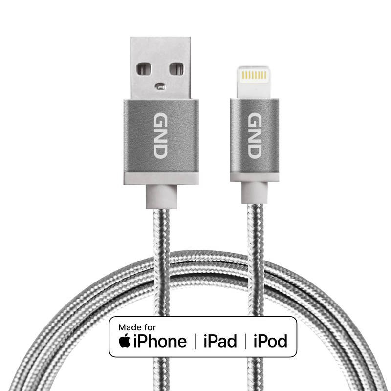 Kabel GND USB / lightning MFI, 2m, opletený titanium