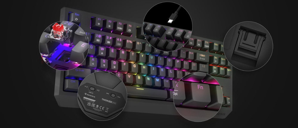Klávesnice Genesis THOR 230, TKL, RGB, Outemu Red, bezdrátová, US layout černá Genesis THOR 230 TKL RGB Outemu Red US (NKG-2106)