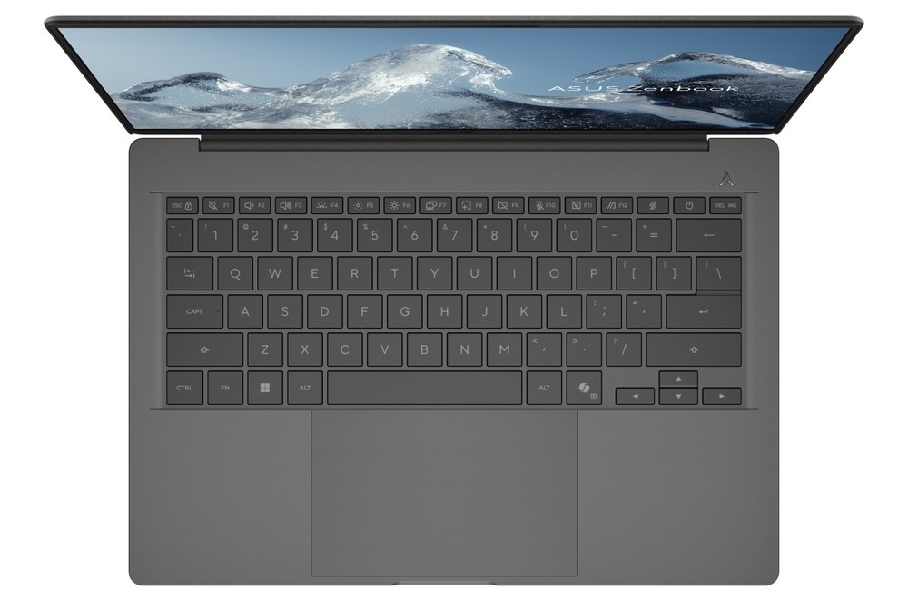 Notebook Asus Zenbook A14 šedý Detail shora na klávesnici notebooku ASUS Zenbook A14