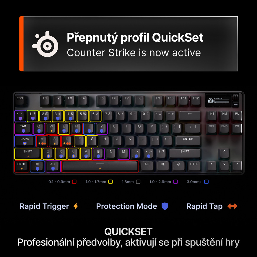 QuickSet automaticky aktivuje herní profily a optimalizuje nastavení klávesnice podle spuštěné hry