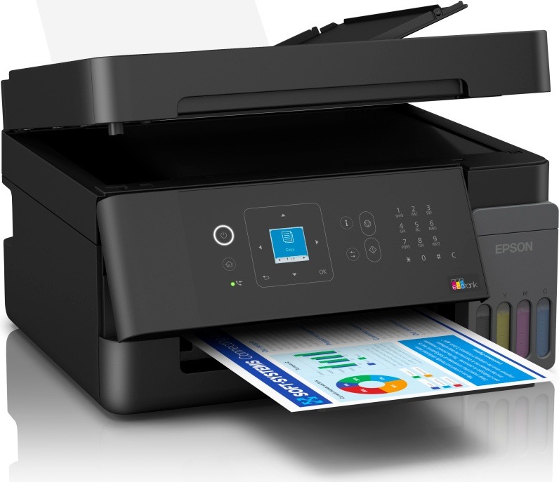 Multifunkční tiskárna se skenerem Epson EcoTank L5390 při tisku dokumentu