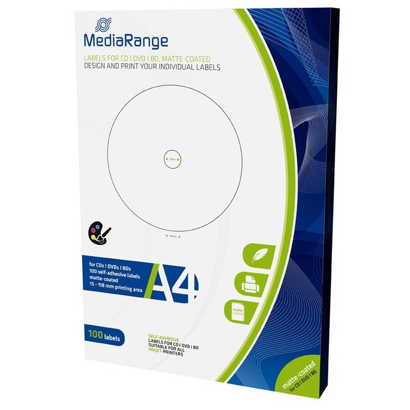 Etikety MediaRange CD/DVD/Blu-ray 15mm - 118mm 50 listů(100 etiket) (MRINK130)
