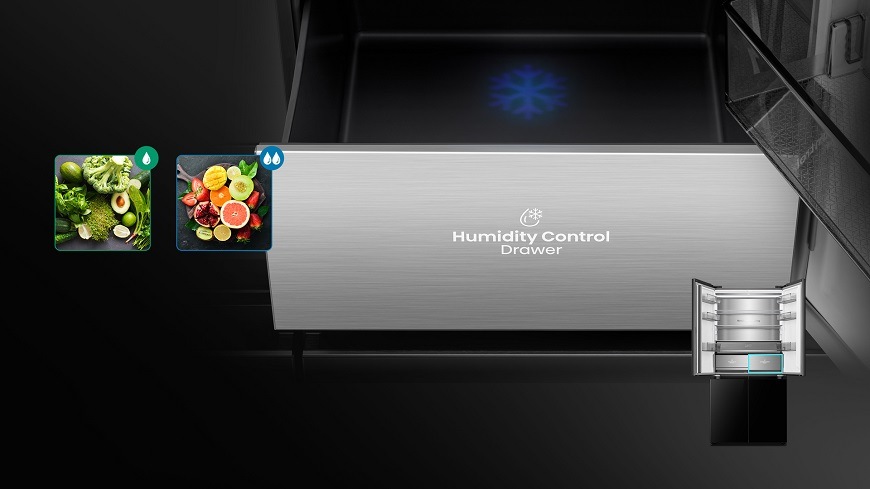 Americká chladnička Hisense RQ768N4GBE, černá, zásuvka pro ovoce a zeleninu