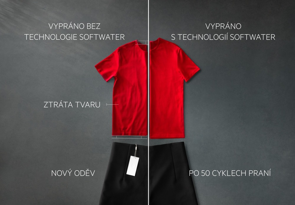 Rozdíl mezi novým oblečením a po 50 pracích cyklech s technologií SoftWater