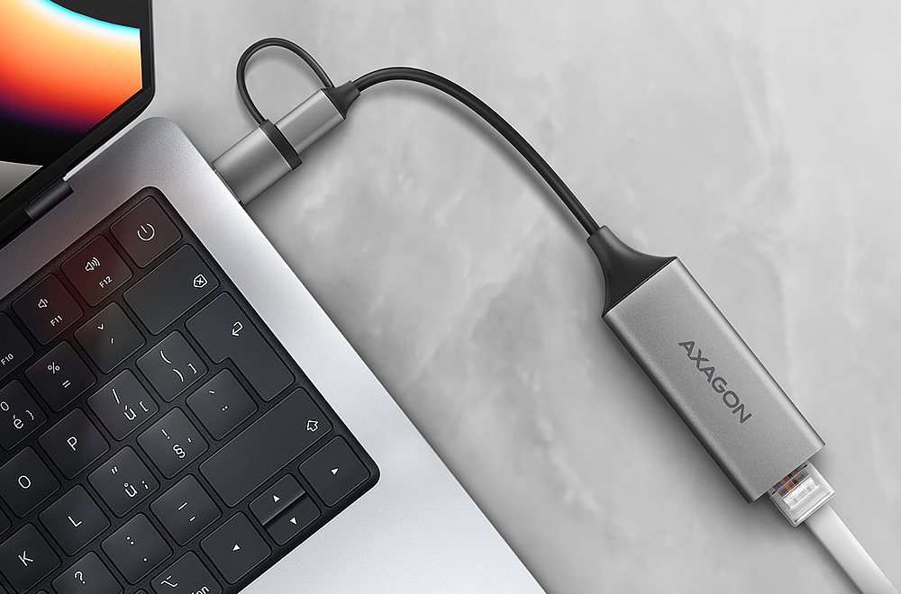 Síťová karta Axagon USB-C + USB-A 3.2 Gen 1 - Gigabit Ethernet šedá