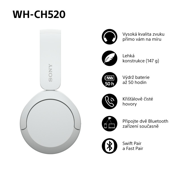 Sluchátka Sony WH-CH520 bílá Sluchátka Sony WH-CH520 - bílá