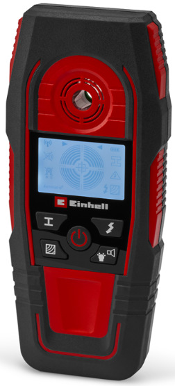 Digitální detektor Einhell Expert TE-MD 80 pro detekci kovu, dřeva a kabelů ve zdi černo-červený design