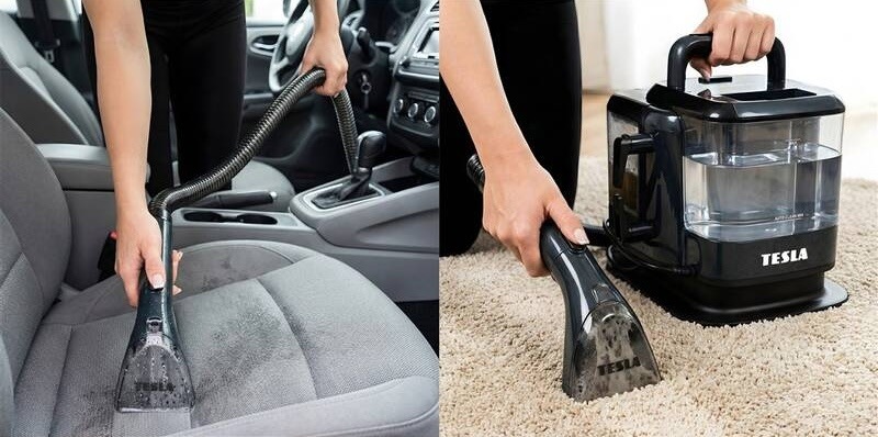 Tepovač koberců Tesla PowerWash & Steam Station TQS600 černý Ruční hubice při mokrém vysávání autosedačky a koberce, odsávání vody a nečistot z čalounění