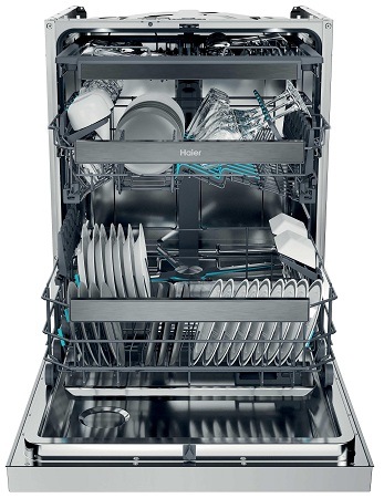 Myčka nádobí Haier XH 4A4F4B otevřená myčka Haier XH 4A4F4B plná nádobí