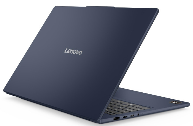 Zadní víko notebooku Lenovo IdeaPad Slim 5 s logem a konektory na levém boku