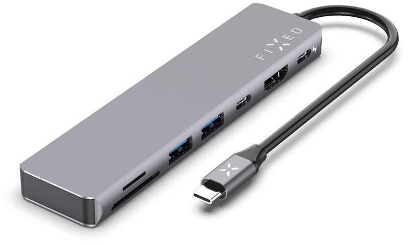USB Hub FIXED USB-C/2x USB 3.2, HDMI, USB-C, USB-C PD 87W, SD, Micro SD šedý