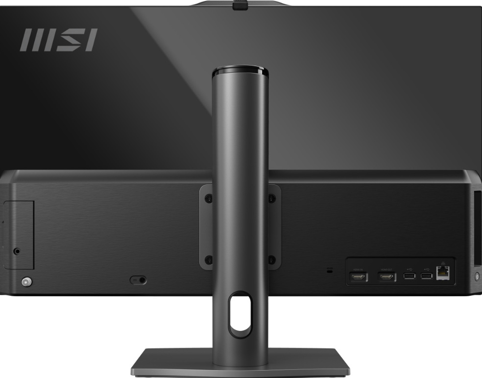 Počítač All In One MSI Modern AM272P 1M-1401EU černý Zadní strana All In One MSI Modern AM272P 1M-1401EU se stojanem a konektory