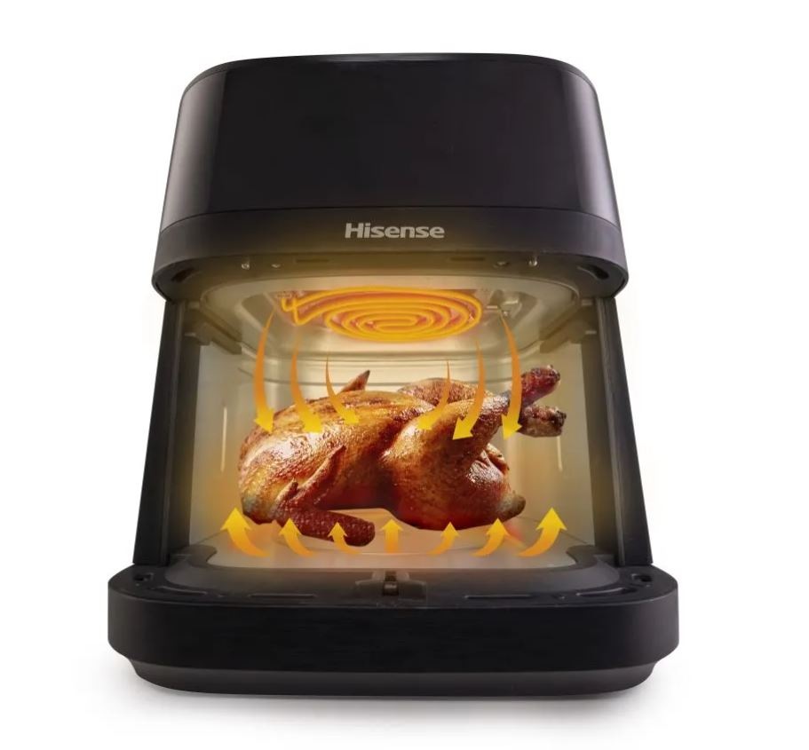 Fritéza horkovzdušná Hisense HAF1800DCD DUAL HEATER černá kuře se peče v horkovzdušné friteze Hisense HAF1800DCD DUAL HEATER