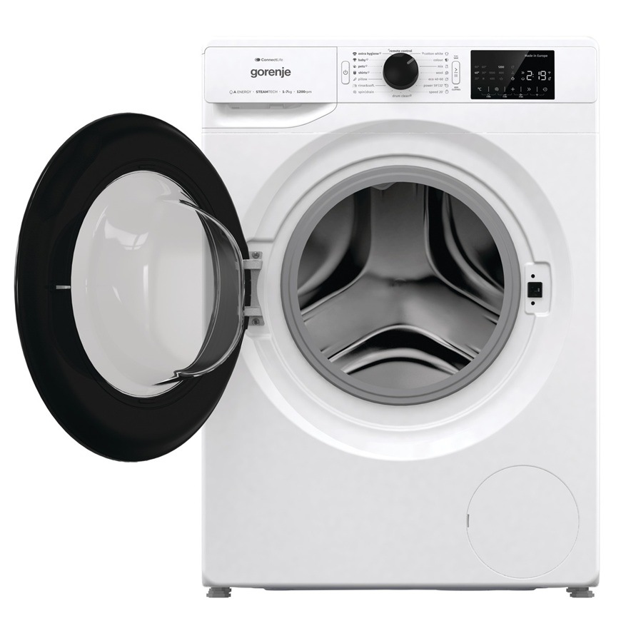 Pračka Gorenje WPNEI72SA1SWIFI bílá Přední pohled na pračku Gorenje WPNEI72SA1SWIFI a má otevřená dvířka