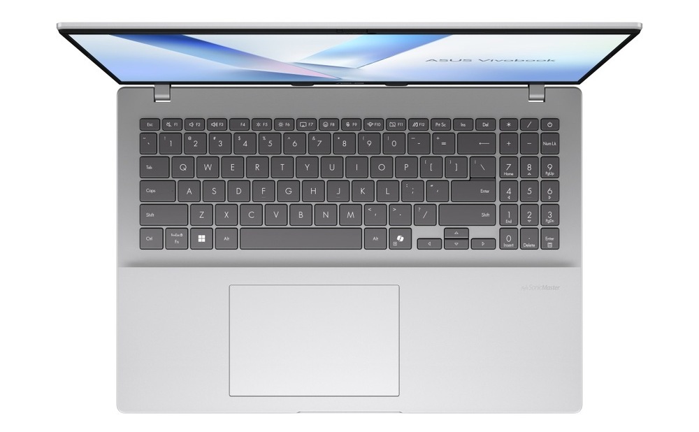 Notebook Asus Vivobook 16 černý Pohled shora na klávesnici notebooku Asus Vivobook 16