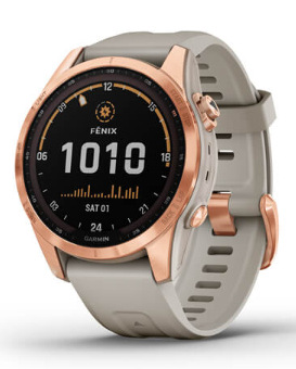 Chytré hodinky Garmin fenix 7S Solar - Rose Gold/Sand Silicone Band