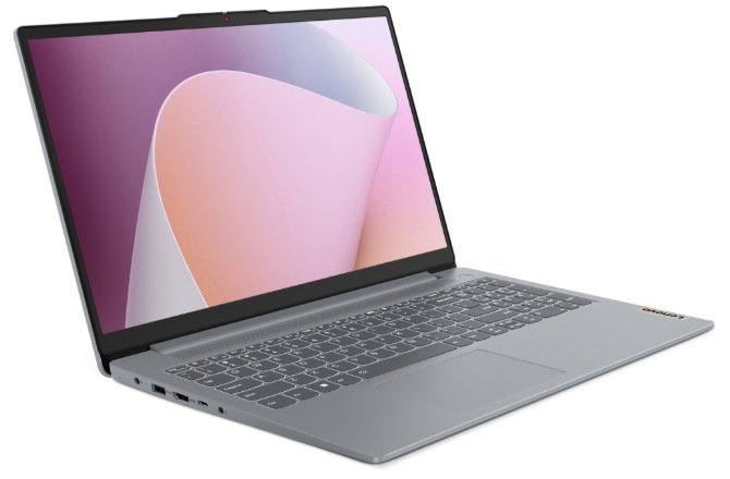 Notebook Lenovo IdeaPad Slim 3 15AMN8 šedý Šedý notebook Lenovo IdeaPad Slim 3 15AMN8 z levého úhlu s otevřeným displejem