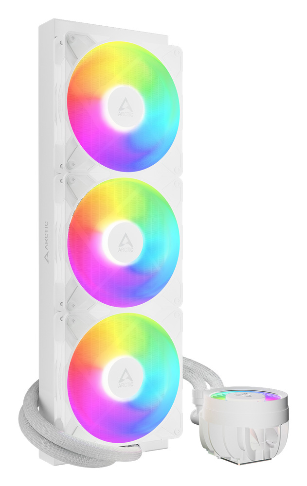 Vodní chladič Arctic Cooling Liquid Freezer III Pro 420 ARGB White ve svislé poloze