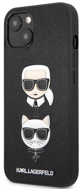 Kryt na mobil Karl Lagerfeld Saffiano Karl and Choupette Heads na Apple iPhone 13 mini černé