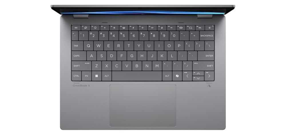Notebook HP OmniBook X Flip NG AI 14-fk0001nc shora pohled na klávesnici